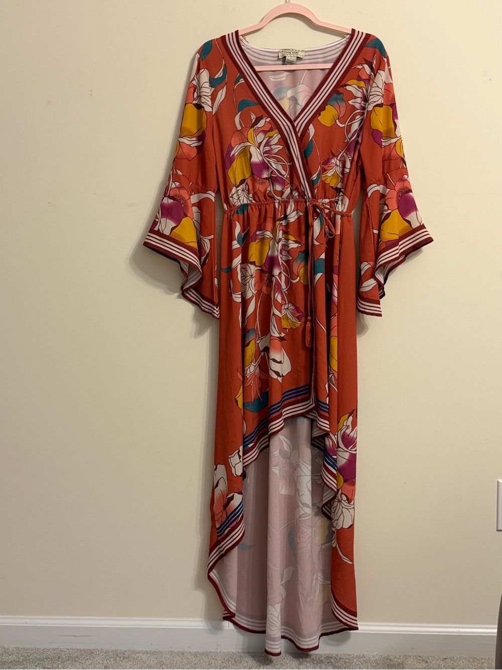 Flying Tomato Rust Floral High-Low Wrap Dress - Picture 3 of 4
